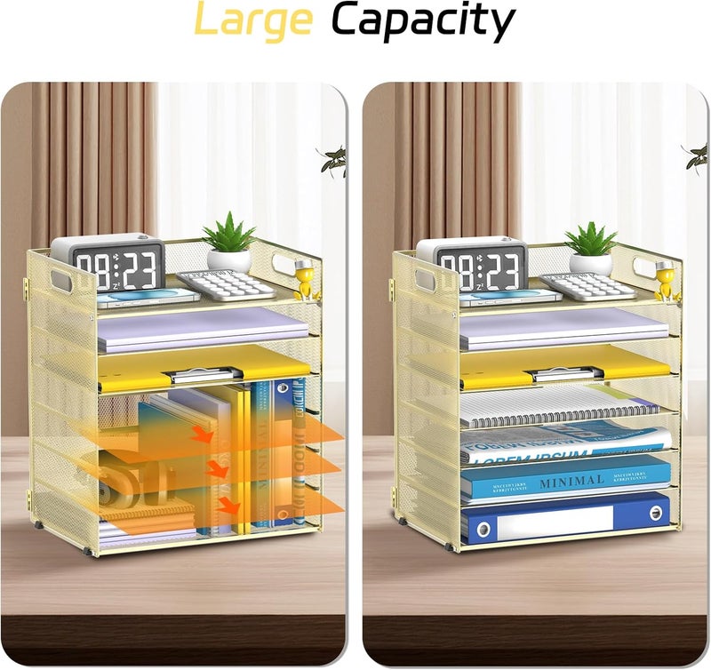 ReePlan 7 Tier Paper Organizer - Mesh Desktop File Holder with Handles for Office School Desk (Gold) - Image 5